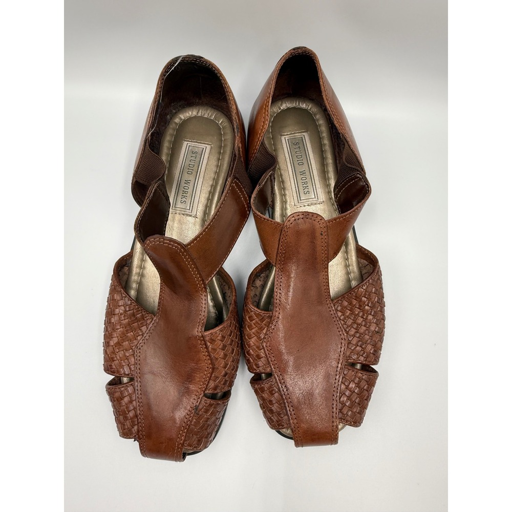 Studio Works Huarache Sandals Womens 9.5 Brown Woven Leather Flats Brazil